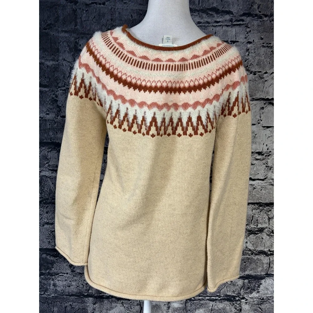 Sundance Womens Sweater Beige‎ Fair Isle Cotton Nylon Wool Pullover